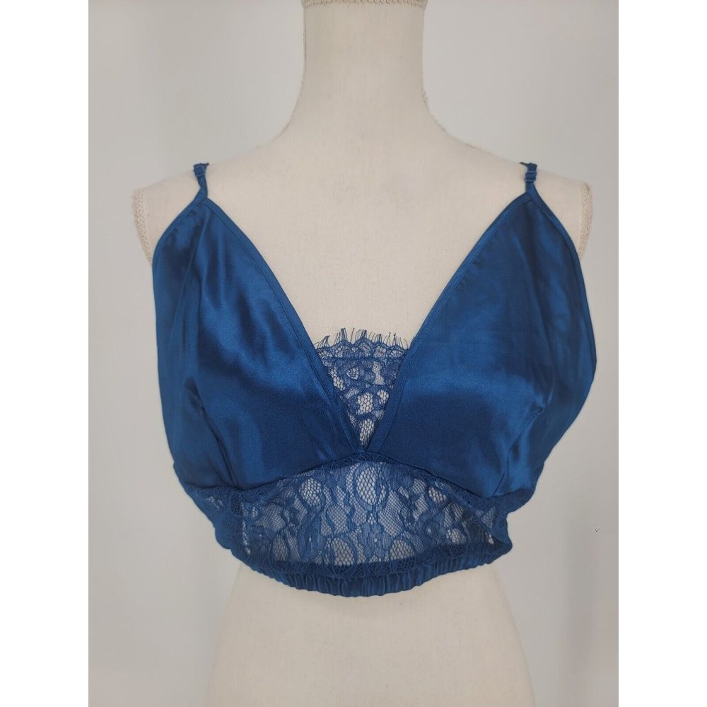 Fredericks of Hollywood Satin Lace Bralette Blue Women's Size Large NWT